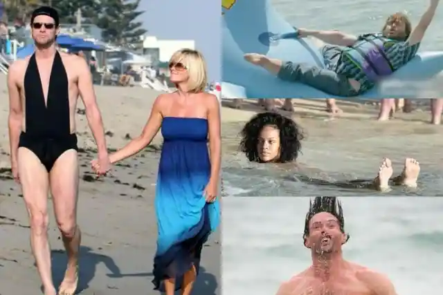 40 Hilarious Celebrity Beach Fails Captured On Camera