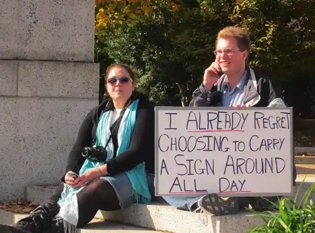 Pranksters Have Hilarious Signs at the Protest